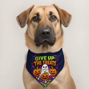 Give Up the Treats Funny Halloween Pet Navy Bandana Collar