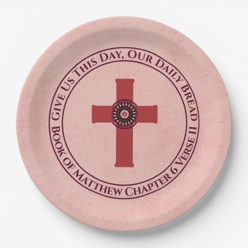 Give Us This Day Bible Verse Cross Terra Cotta Paper Plates