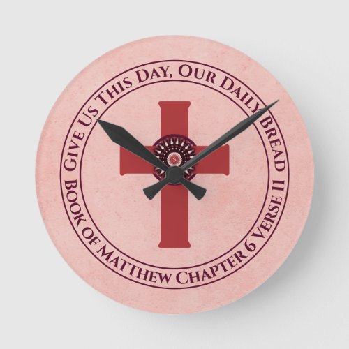 Give Us This Day Verse Framed Cross Terra Cotta Round Clock