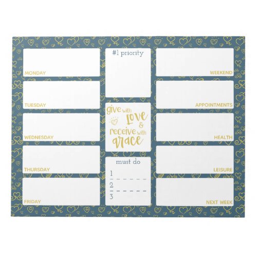Give with Love _ Blue Green Hearts Weekly Planner Notepad