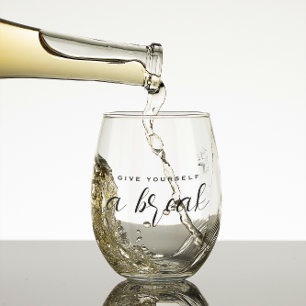 Give Yourself a Break Watercolor Dandelion Stemless Wine Glass