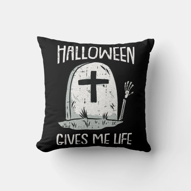 Gives Me Life Lazy Halloween Costume Fun Skeleton  Throw Pillow (Front)