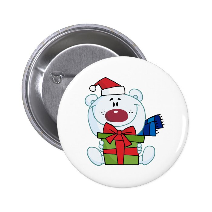 Giving Christmas Polar Bear Holding A Gift Buttons