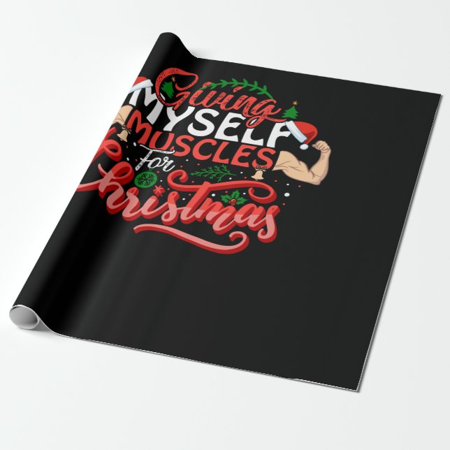 Giving Myself Muscles Christmas Wrapping Paper (Unrolled)