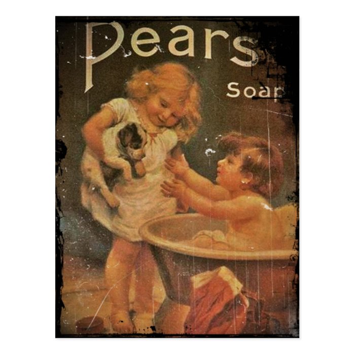 Giving Puppy a Bath Pears Soap Postcard
