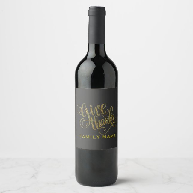 Giving Thanks Elegant Typography Design Template Wine Label (Front)