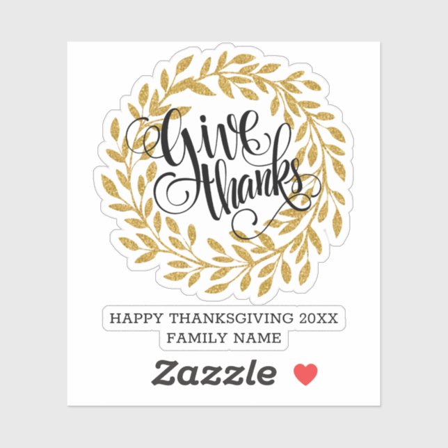 Giving thanks modern typography gold wreath sticker (Sheet)