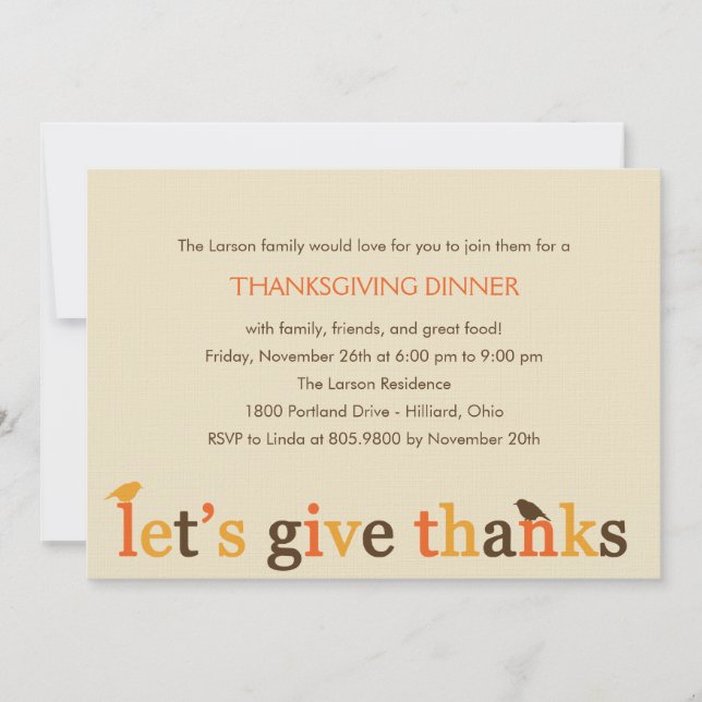 Giving Thanks Thanksgiving Dinner Invitation (Front)
