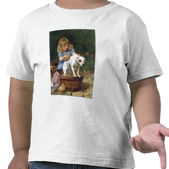 Giving the Dog a Bath   Dog Painting by de Schyver Tshirts