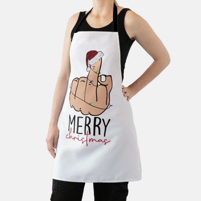 Giving the Finger Merry Christmas  Apron (Insitu)