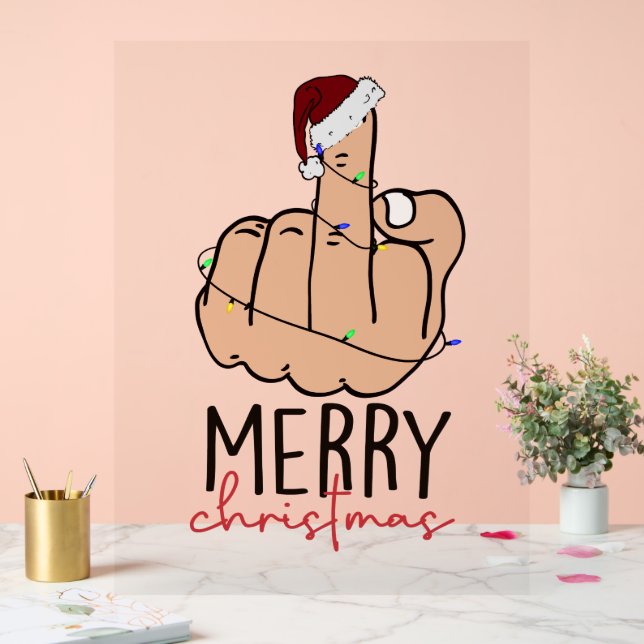 Giving the Finger Santa Hat Christmas Acrylic Sign (Wedding)