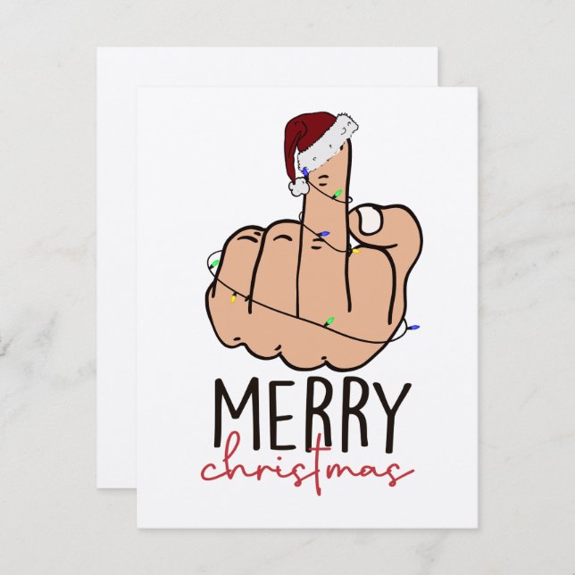 Giving the Finger Santa Hat Christmas Note Card (Front/Back)