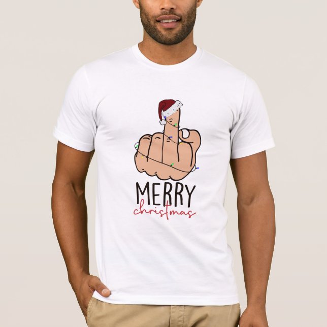 Giving the Finger Santa Hat Christmas T-Shirt (Front)