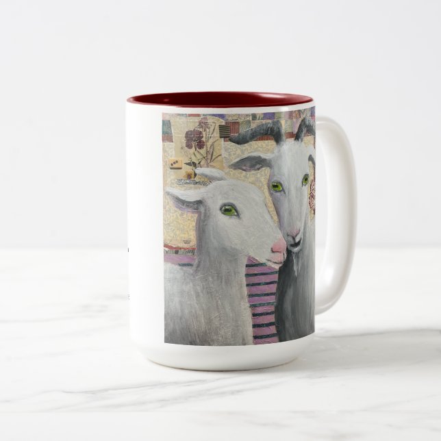 Giving the Side Eye - funny goats with every cup! Two-Tone Coffee Mug (Front Right)