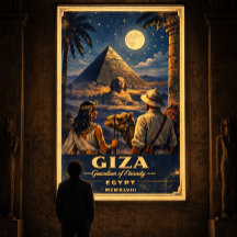 Giza Egypt Night Vintage Travel Poster | Moonlit