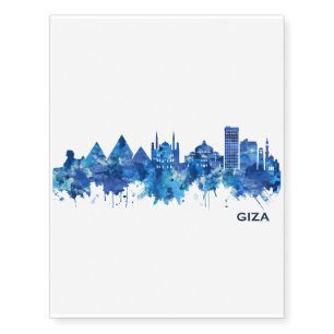 Giza Egypt Skyline Blue Temporary Tattoos