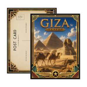 Giza Egypt Vintage Pyramids & Sphinx Art Deco Postcard