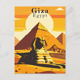 Giza Egypt Vintage Travel Sphinx and Pyramids Postcard