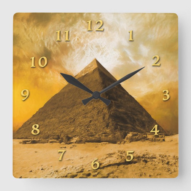 GIZA PYRAMID “SUNSET FOR A KING” SQUARE WALL CLOCK (Front)