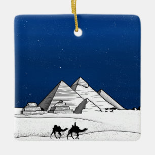 Giza pyramids black and white ceramic ornament