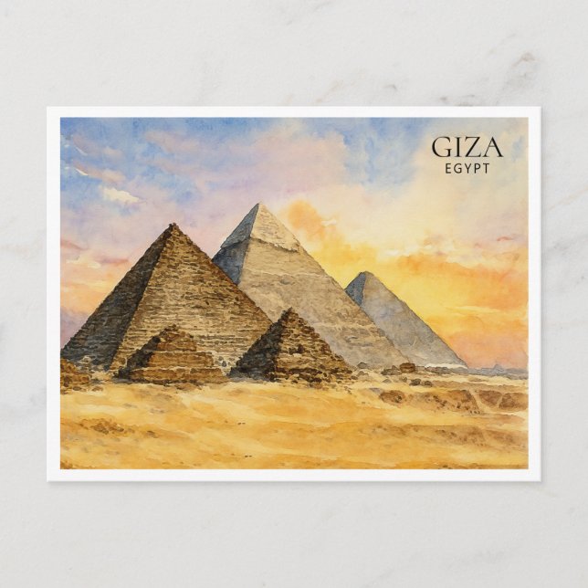 Giza Pyramids Egypt Watercolor Travel Postcard (Front)