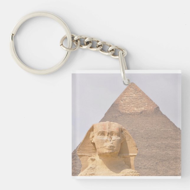 Giza Pyramids Sphinx Pharaoh ancient Egypt Trip Keychain (Front)