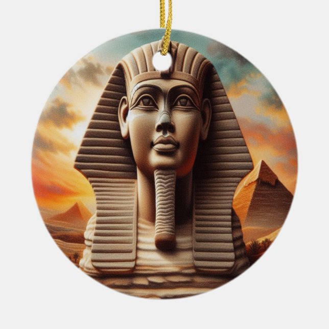 Giza Sphinx Head with Pyramids Egypt Travel Ceramic Ornament (Front)
