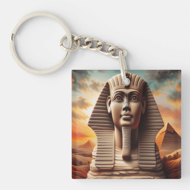 Giza Sphinx Head with Pyramids Egypt Travel Keychain (Front)