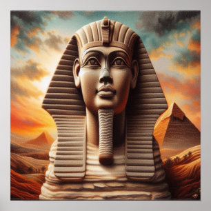 Giza Sphinx Head with Pyramids Egypt Travel Poster
