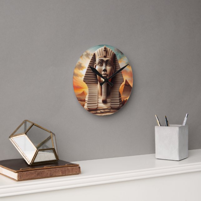 Giza Sphinx Head with Pyramids Egypt Travel Round Clock (Office)