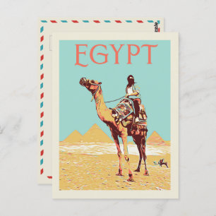 Gizeh, Pyramids with camel illustration Egypt Post Postcard