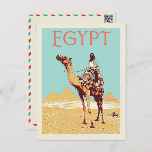 Gizeh Pyramids with camel illustration Egypt Post Postcard