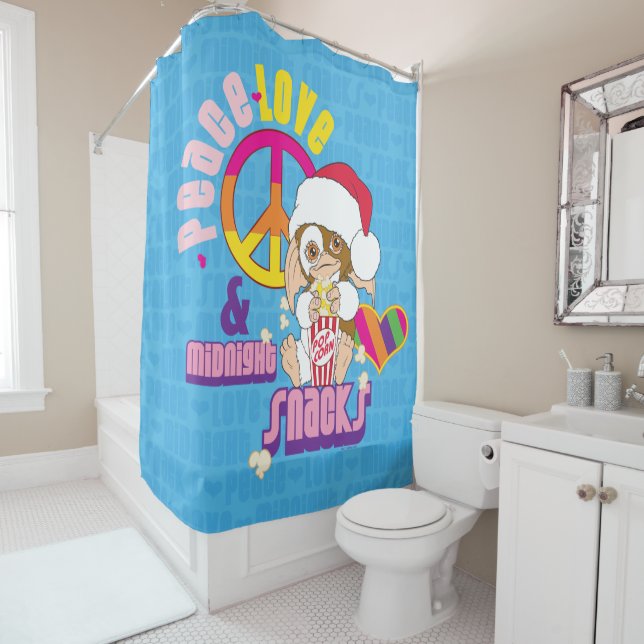 Gizmo | Peace Love & Midnight Snacks Shower Curtain (In Situ)