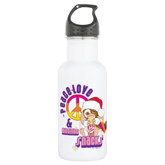 Gizmo | Peace Love & Midnight Snacks Stainless Steel Water Bottle (Front)