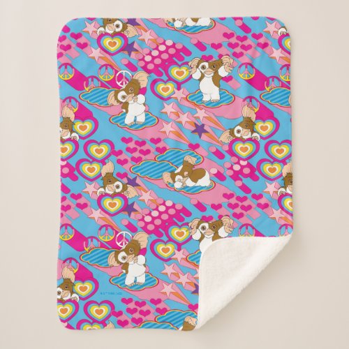 Gizmo  Pink Peace  Love Pattern Sherpa Blanket