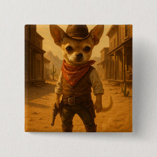 Gizmo the Cowboy – Chihuahua Western Duel Button