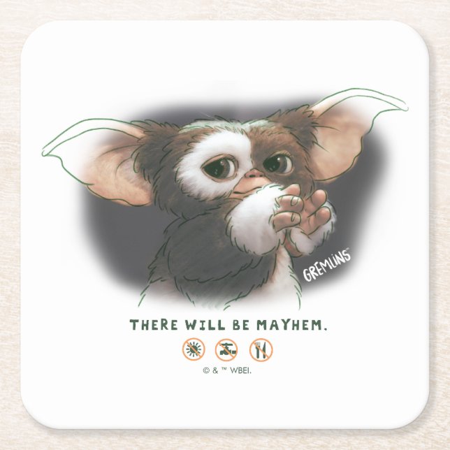 Gizmo There Will Be Mayhem Square Paper Coaster (Front)