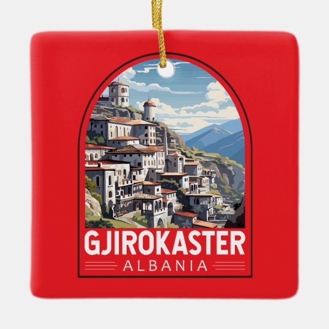 Gjirokaster Albania Travel Art Vintage Ceramic Ornament (Front)