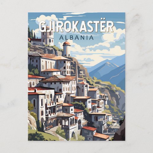 Gjirokaster Albania Travel Art Vintage Postcard