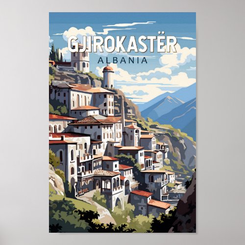 Gjirokaster Albania Travel Art Vintage Poster