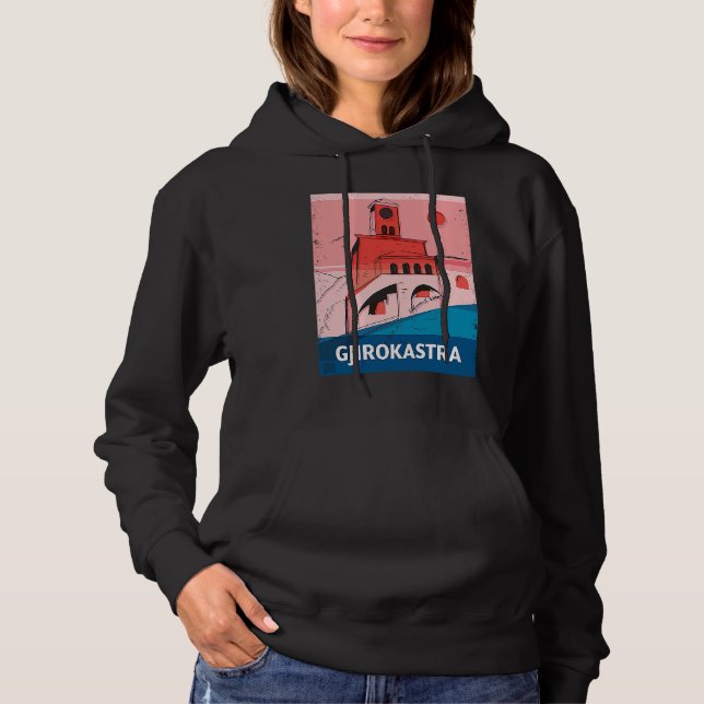 Gjirokastra Albania City Skyline Silhouette Outlin Hoodie (Front)