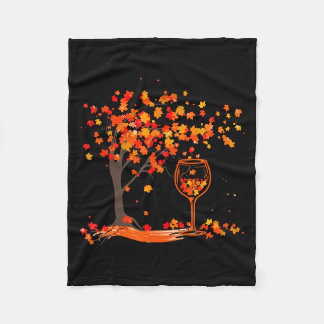 Gl Of Wine Maple Leaf Autumn Fall Funny Drink Wine Fleece Blanket (Front)