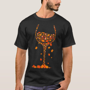 Gl Of Wine Maple Leaf Autumn Fall Funny Drink Wine T-Shirt