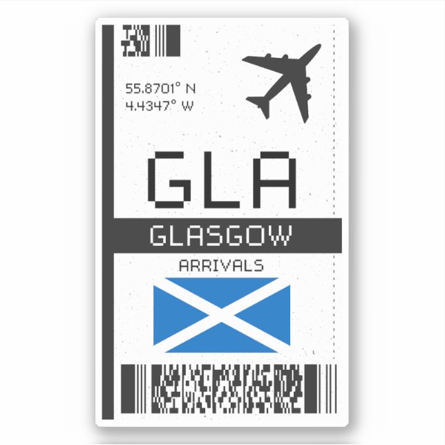 GLA Glasgow Boarding Pass - Scotland Travel Sticker (Front)