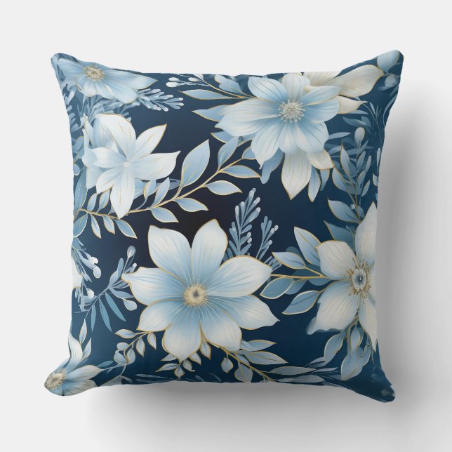 Glacial Garden Winter Botanical Throw Pillow (Front)