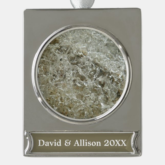Glacial Ice Abstract Nature Texture Silver Plated Banner Ornament (Front)
