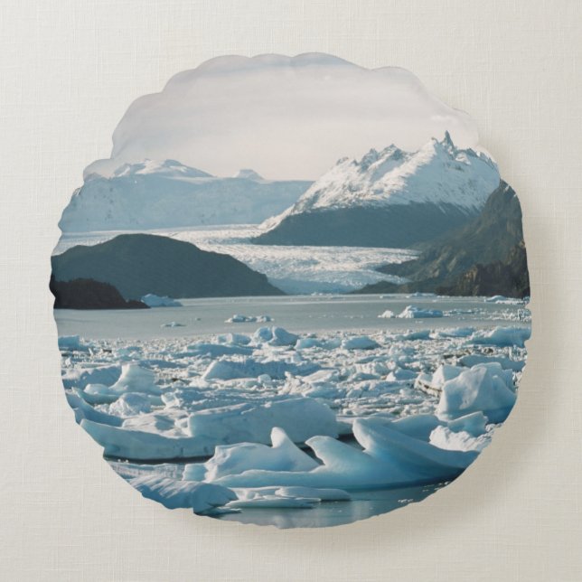 Glacial Icebergs Round Pillow (Front)