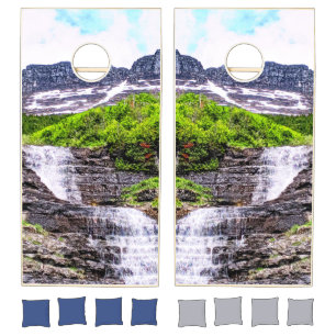 Glacial Melt Waterfalls Rush off Rocky Mountains Cornhole Set