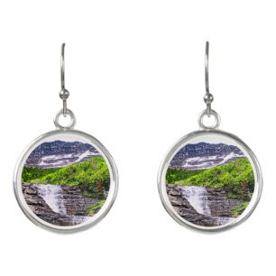 Glacial Melt Waterfalls Rush off Rocky Mountains Earrings