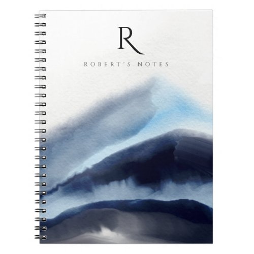 Glacial Watercolor Mountains Painting Monogrammed Notebook